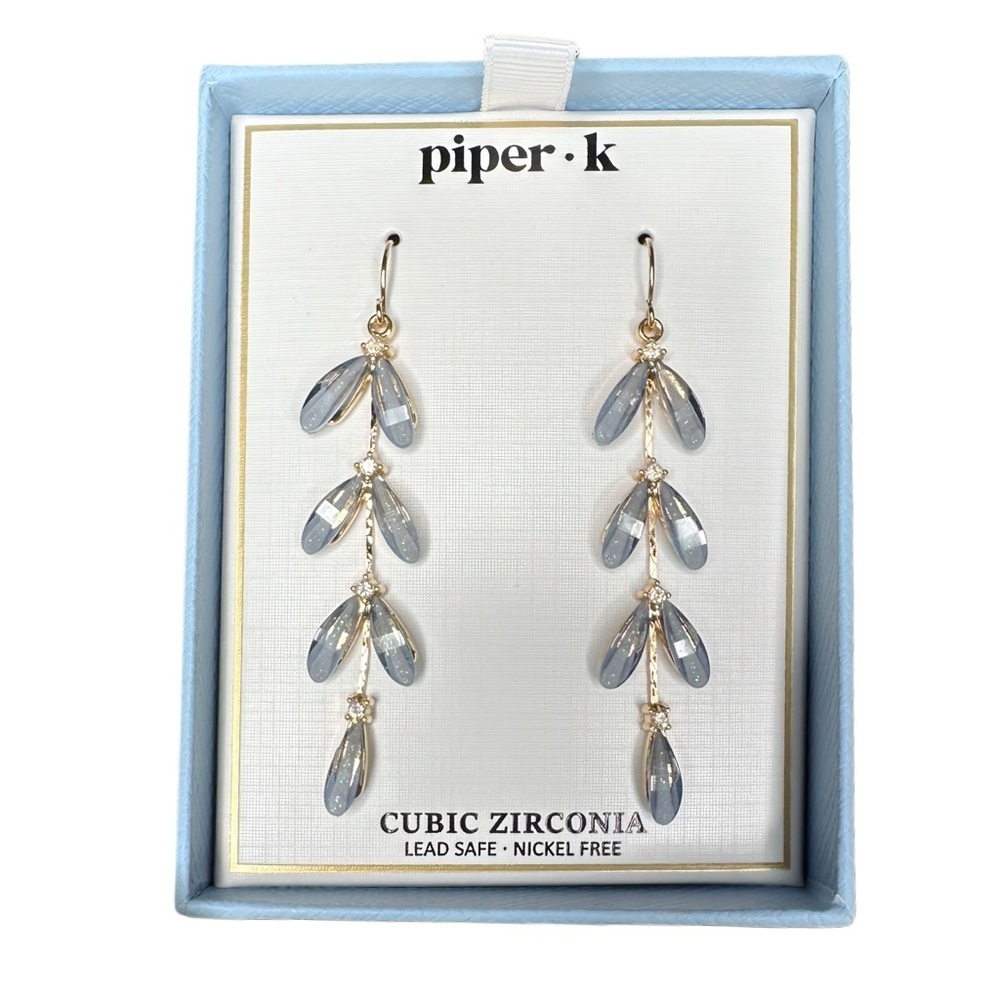 Piper K Blue and Gold Leaf Earrings